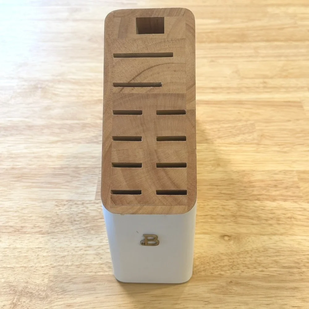 Beautiful by Drew Barrymore White Wood Knife Block ONLY Modern Kitchen Organizer